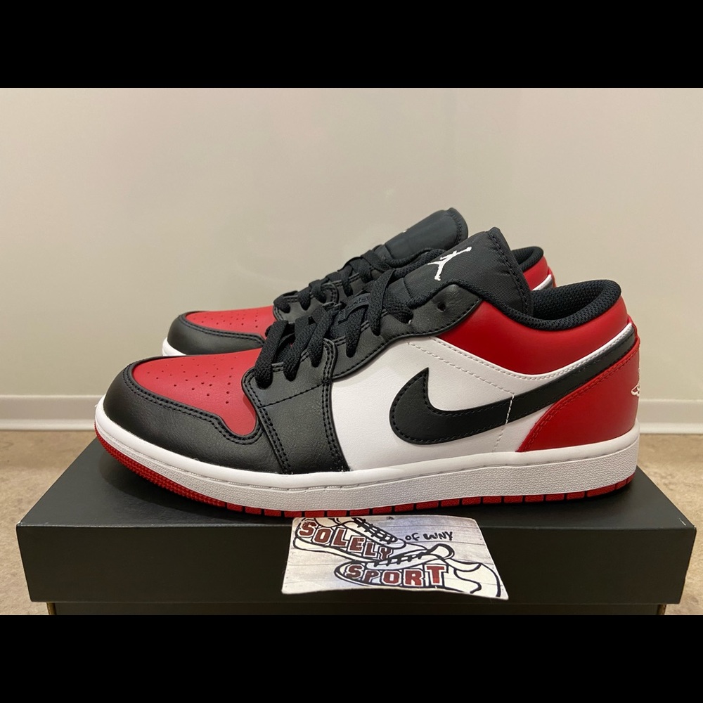 New Nike Air Jordan 1 Retro Low Bred Red Black White Leather Womens GS Youth